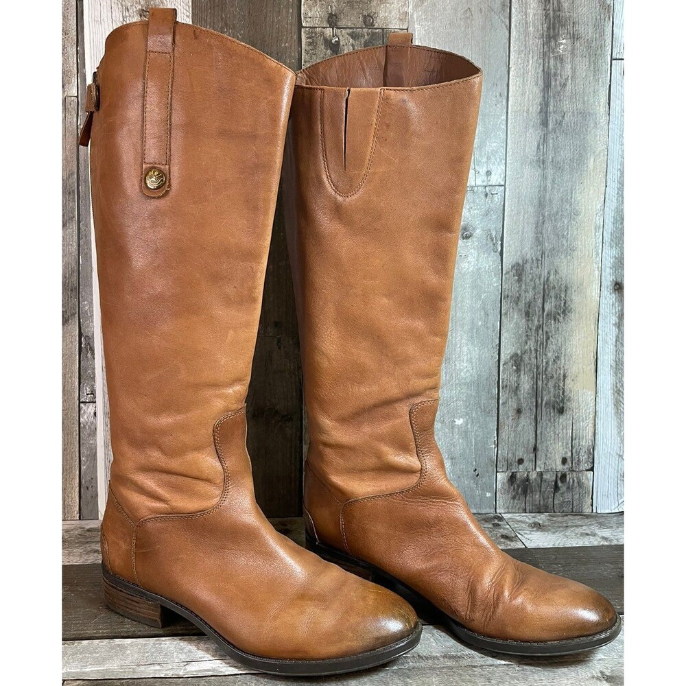 Sam Edelman Penny High Riding Boots Brown Leather Camel Whiskey Equestrian 8